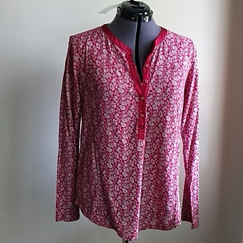 Lucky Brand Floral Print 3/4 Button Knit Top